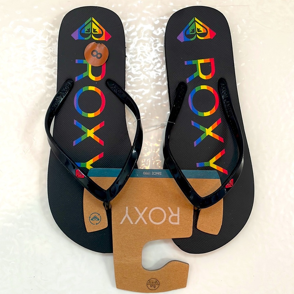 🆕 Roxy Ltd Edition Pride/Rainbow Women’s Classic Logo Flip-Flop Sandals
